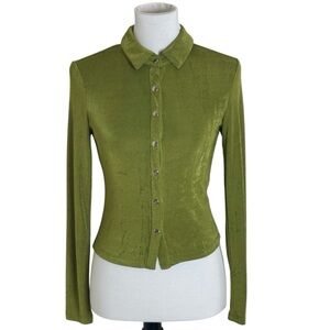 Princess Polly Elody Green Button-Front Collared Long Sleeve Top